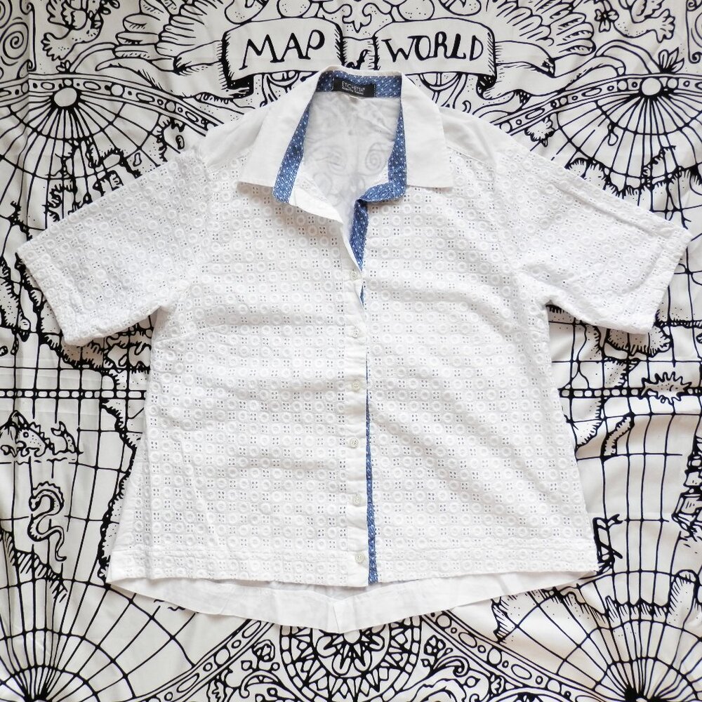✨ Italian White Summer Eyelet Button-Down Blouse